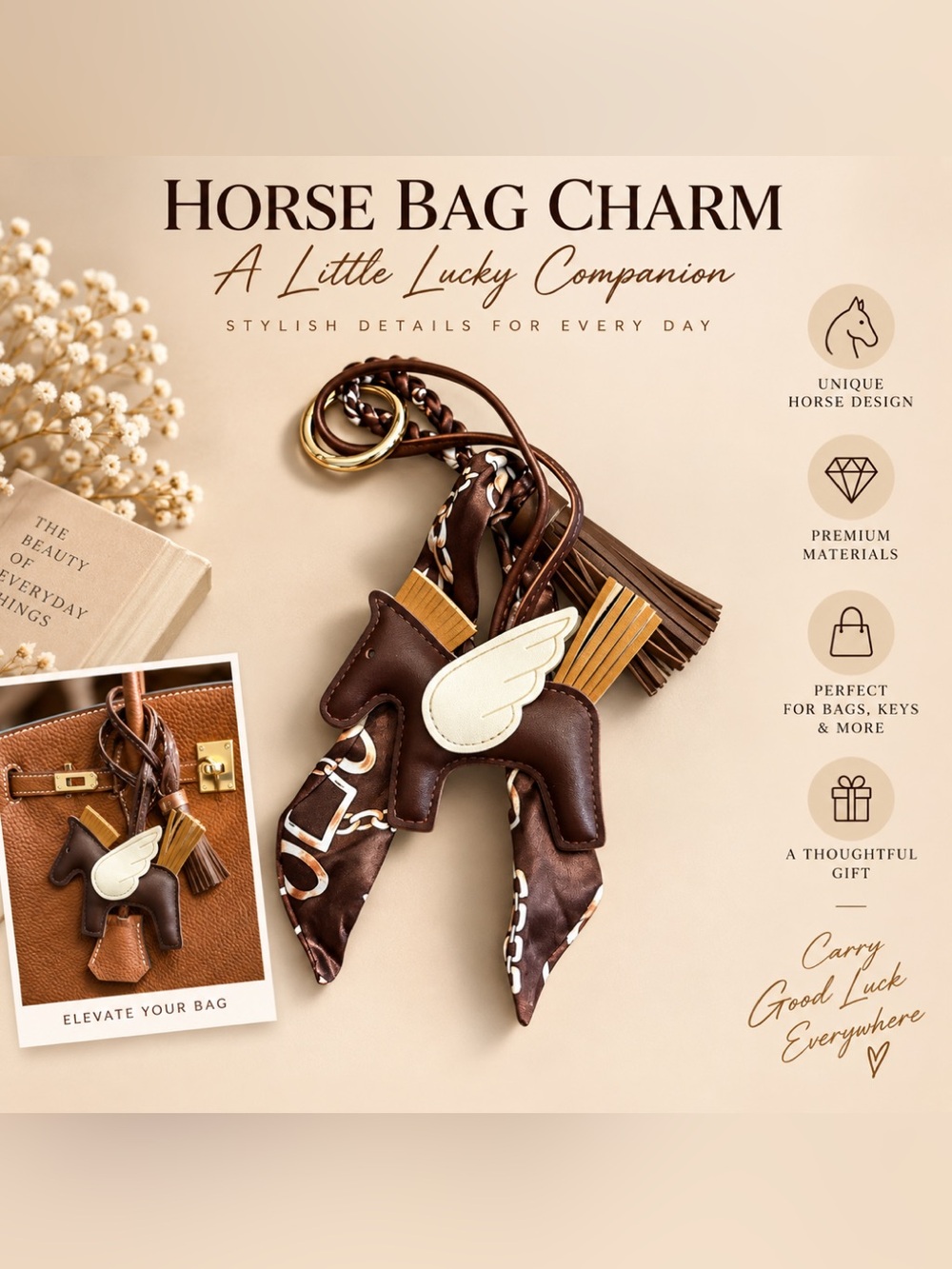 Pegasus Luxe Bag Charm - Chocolate Brown